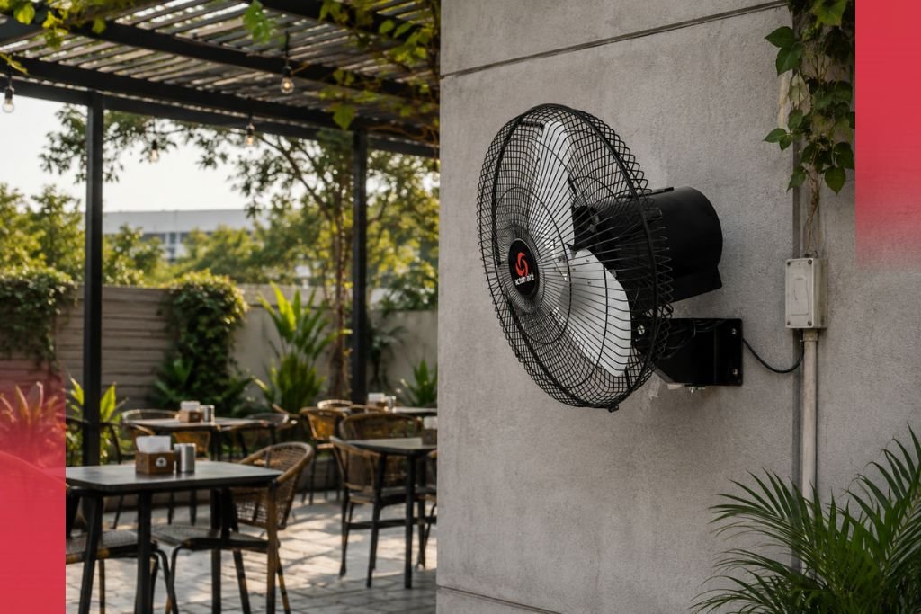Best Heavy Duty Fan for Outdoor Restaurant Seating - Water Shield Wall Fan